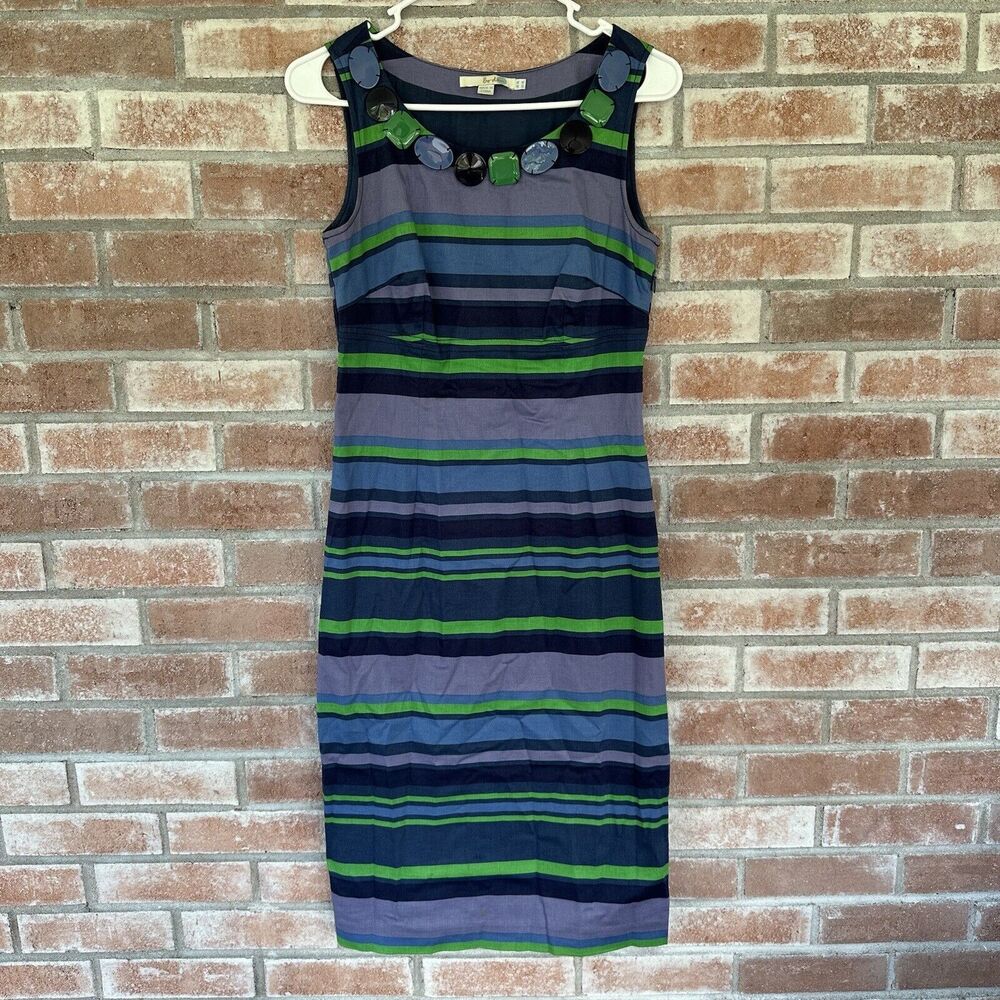 Boden Beaded Striped Pencil Midi Dress Size 4 Long